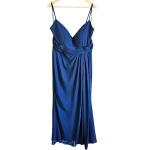 Mac Duggal Navy Blue Formal Gown Mid Length Spaghetti Strap Dress Size 14